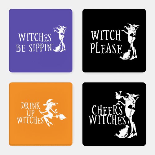 Fun Witch Drinking Party Halloween Coaster Set