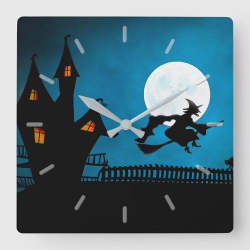 Fun Witch  Full Moon by Haunted House Square Wall Clock