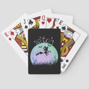 Fun Witch on a broomstick with a cat Poker Cards