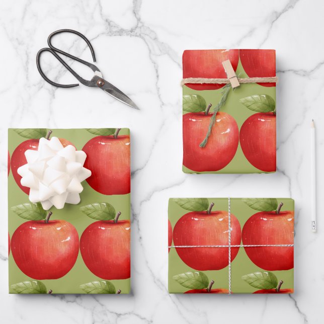 Fun with Fruit Red Apple Wrapping Paper Sheets (Front)