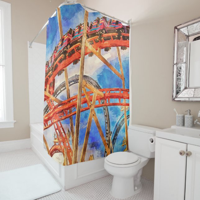 Fun with roller coaster shower curtain (In Situ)