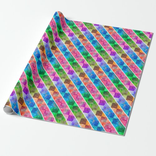 Fun with Stripes Pattern 5a Diamond Rainbow Wrapping Paper