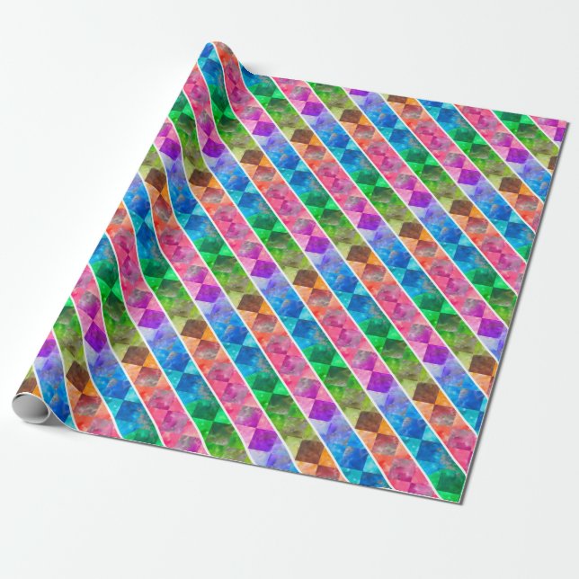 [Fun with Stripes] Pattern #5a Diamond Rainbow Wrapping Paper (Unrolled)