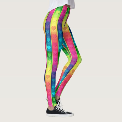 Fun with Stripes Pattern 6b  Rainbow Hearts Leggings