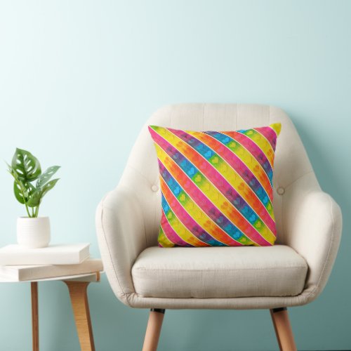 Fun with Stripes Pattern 6c Rainbow Hearts 1974 Throw Pillow