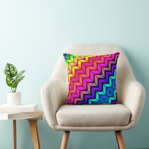 Fun with Stripes Pattern 7a Rainbow Geometric  Throw Pillow