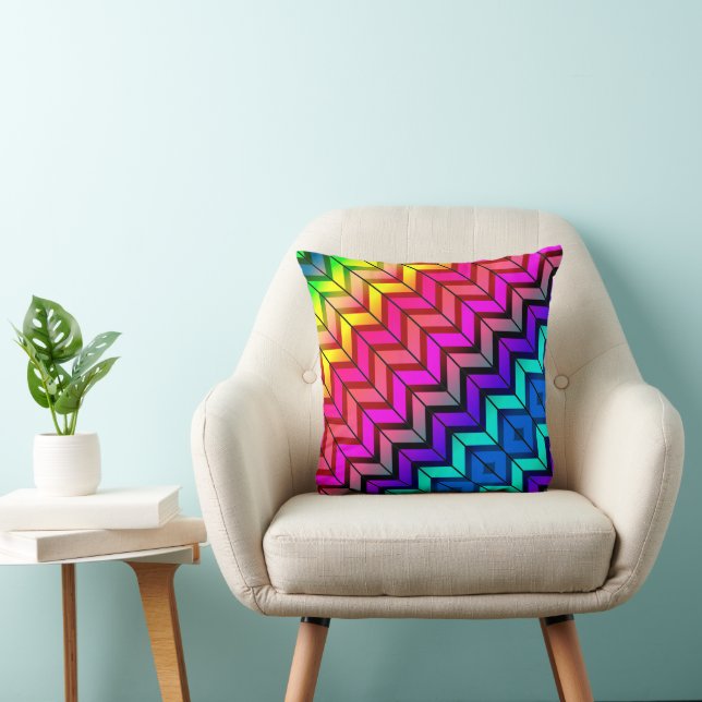 [Fun with Stripes] Pattern #7a Rainbow Geometric  Throw Pillow (Chair)
