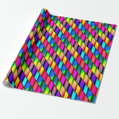 Fun with Stripes Pattern 7b Mosaic Rainbow Wrapping Paper