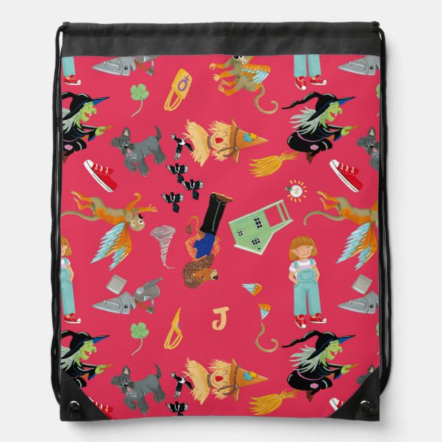 Fun Wizard of Oz on red children's design Drawstring Bag (Front)