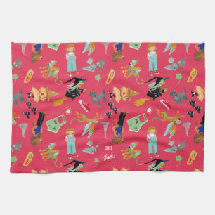 Fun Wizard of Oz on red children's design Kitchen Towel