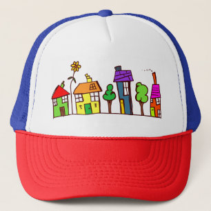 Fun Wonky Houses Homes Multicolor Art Trucker Hat