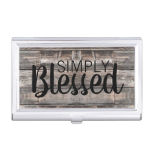 fun WOODEN DESIGN simply blessed Business Card Case