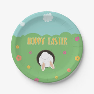 Fun word pun Hoppy Easter w/ white bunny Paper Plates