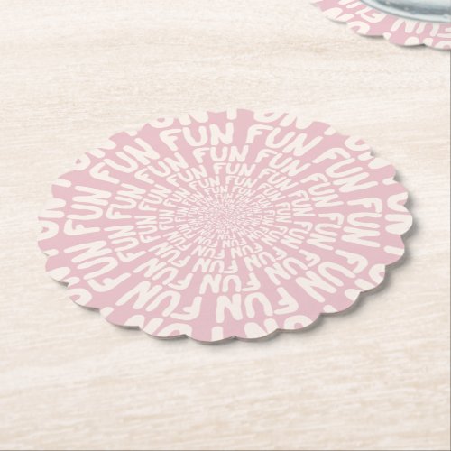 Fun word repeating spiral cream dusty pink beverag paper coaster