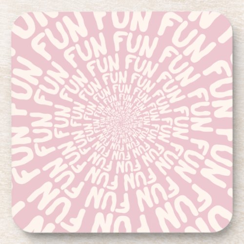 Fun word repeating spiral cream dusty pink beverage coaster