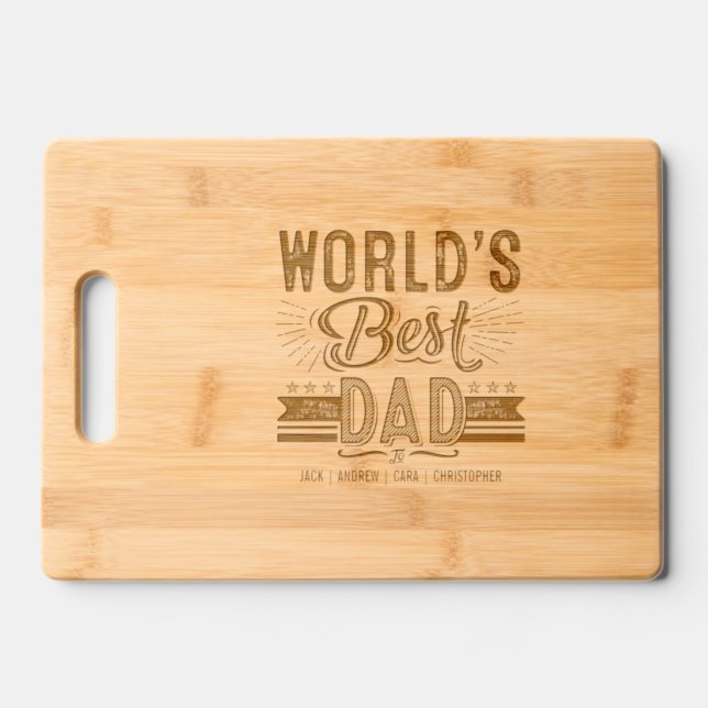 Fun World's Best Dad Father's Day Custom Kids Name Cutting Board