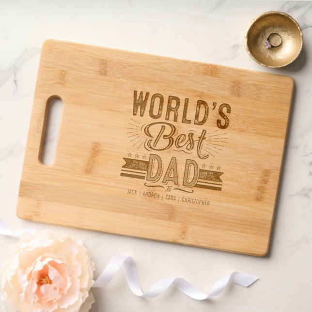 Fun World's Best Dad Father's Day Custom Kids Name Cutting Board