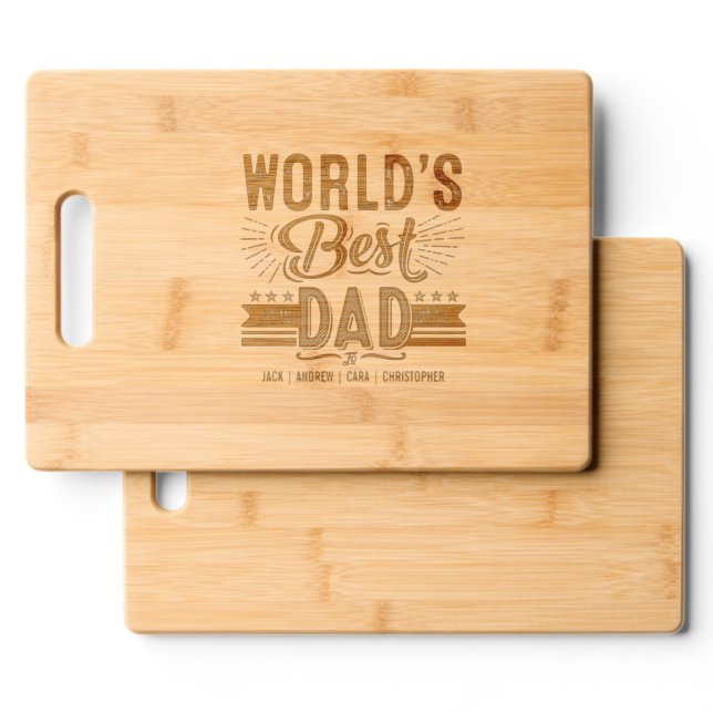 Fun World's Best Dad Father's Day Custom Kids Name Cutting Board