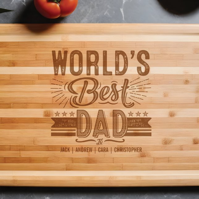 Fun World's Best Dad Father's Day Custom Kids Name Cutting Board