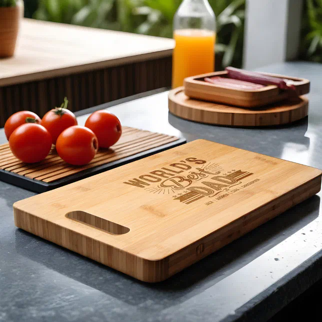 Fun World's Best Dad Father's Day Custom Kids Name Engraved Cutting Board