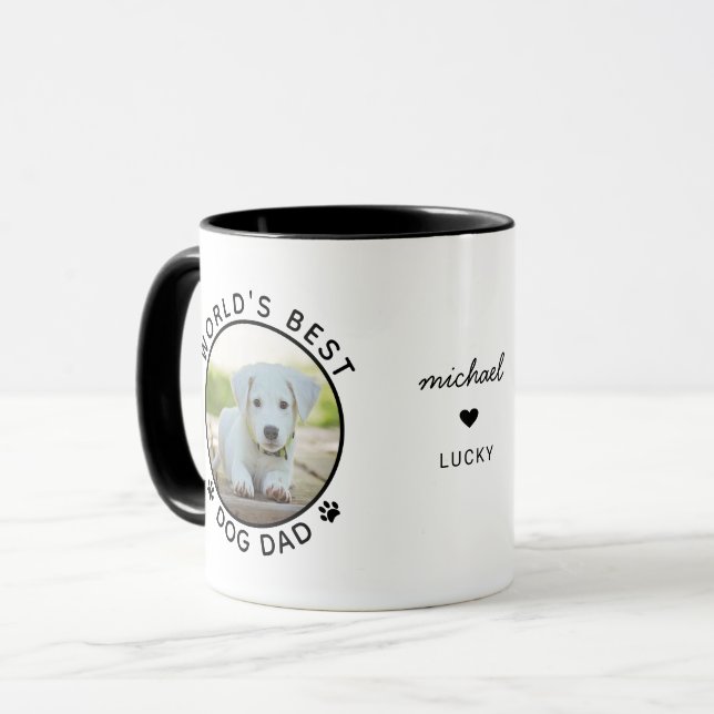 Fun World's Best Dog Dad Personalized Name Photo Mug (Front Left)