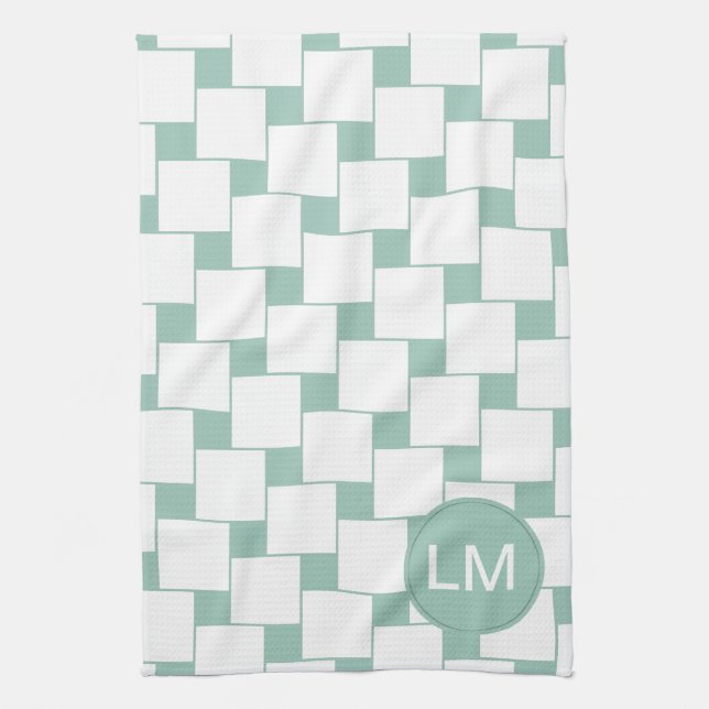 Fun Woven Squares Mint Green Kitchen Towel (Vertical)