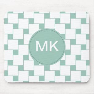 Fun Woven Squares Mint Green Mouse Pad