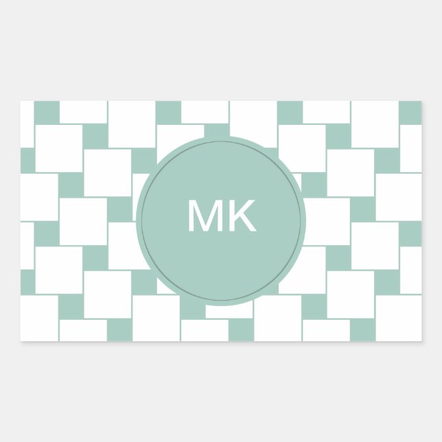 Fun Woven Squares Mint Green Rectangular Sticker (Front)
