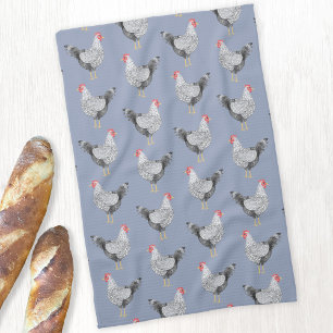 Fun Wyandotte Chicken Hen Watercolor Blue Kitchen Towel
