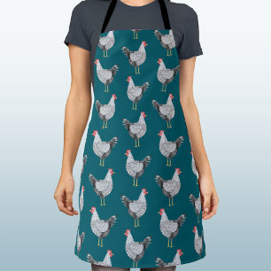 Fun Wyandotte Chicken Hen Watercolor Teal Green Apron