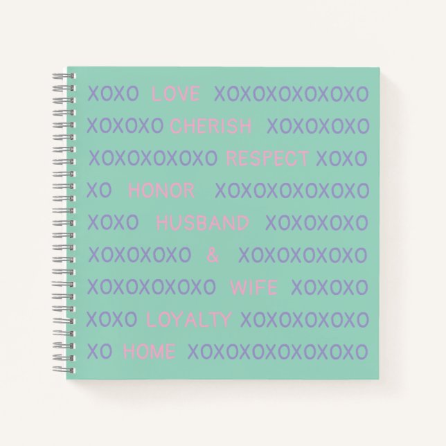 Fun, XOXO Husband Wife in Pink and Blue Notebook (Front)