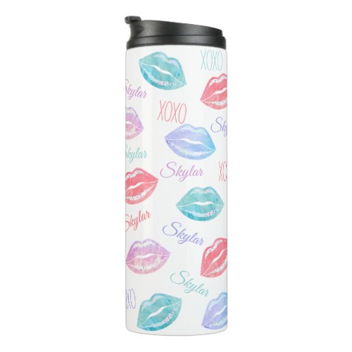 Fun XOXO Watercolor Kiss Me Lips Pattern  Name Thermal Tumbler