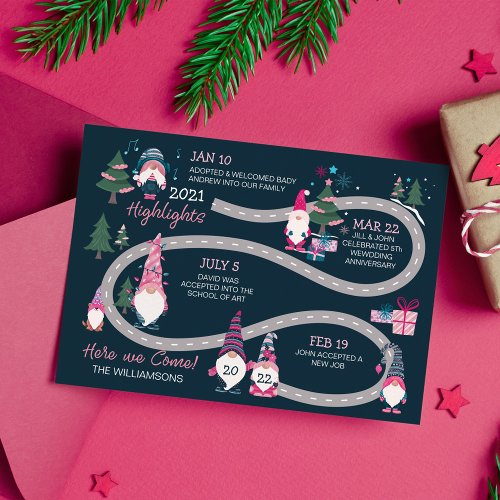 Fun Year End Highlight Gnomes Christmas Road Map Holiday Card