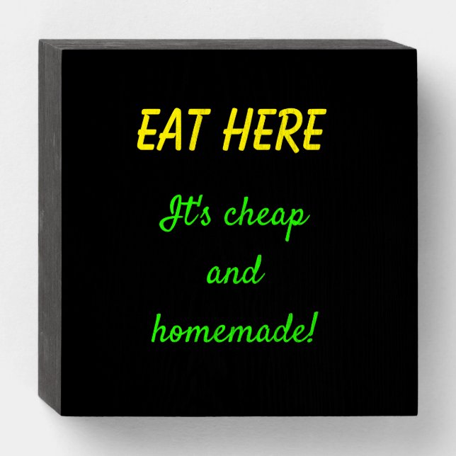 Fun Yellow and Green Neon Diner Style Eat Here Wooden Box Sign (Front Horizontal)