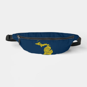 Fun Yellow and Navy Blue State of Michigan cities Fanny Pack