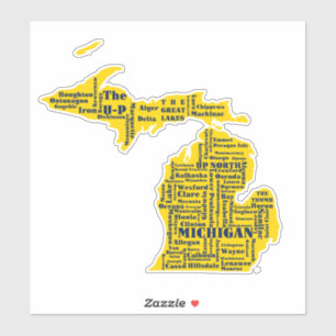 Fun Yellow and Navy Blue State of Michigan cities Sticker