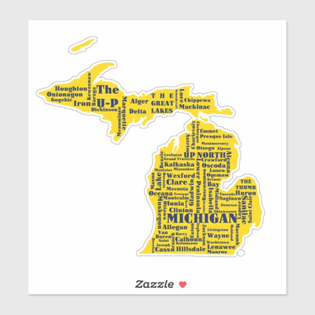 Fun Yellow and Navy Blue State of Michigan cities Sticker (Sheet)