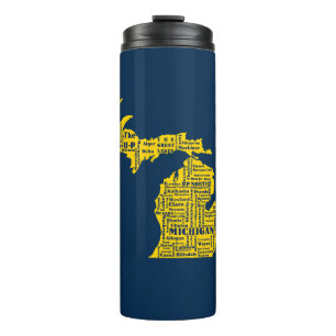 Fun Yellow and Navy Blue State of Michigan cities Thermal Tumbler
