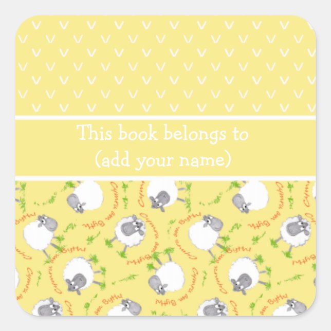 Fun Yellow and White Bookplates with Comic Sheep (Front)