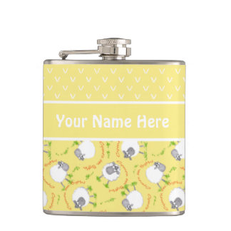 Fun Yellow and White Custom Hip Flask, Comic Sheep Flask