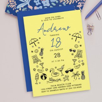 Fun Yellow Blue Beach Party Summer Scribble Doodle