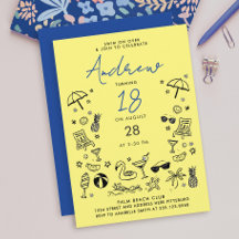 Fun Yellow Blue Beach Party Summer Scribble Doodle