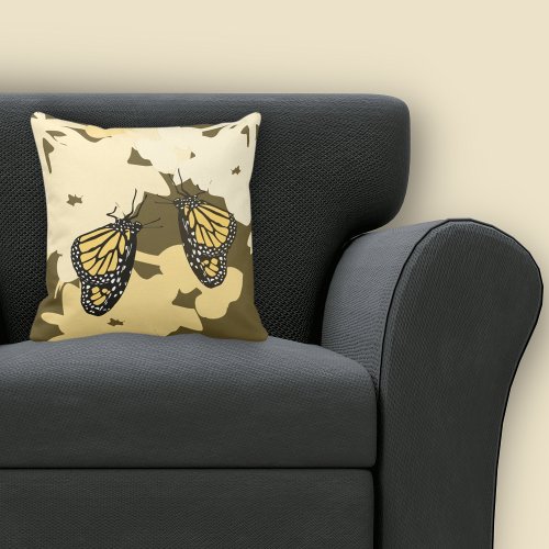 Fun Yellow Butterfly Pair Throw Pillow