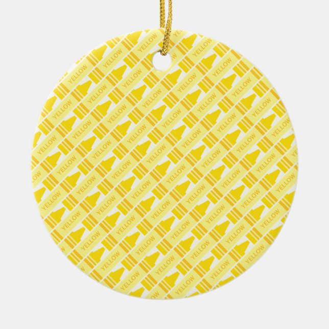 Fun Yellow Crayon Pattern Ceramic Ornament (Front)