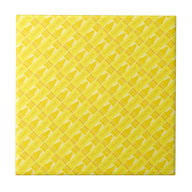 Fun Yellow Crayon Pattern Ceramic Tile (Front)