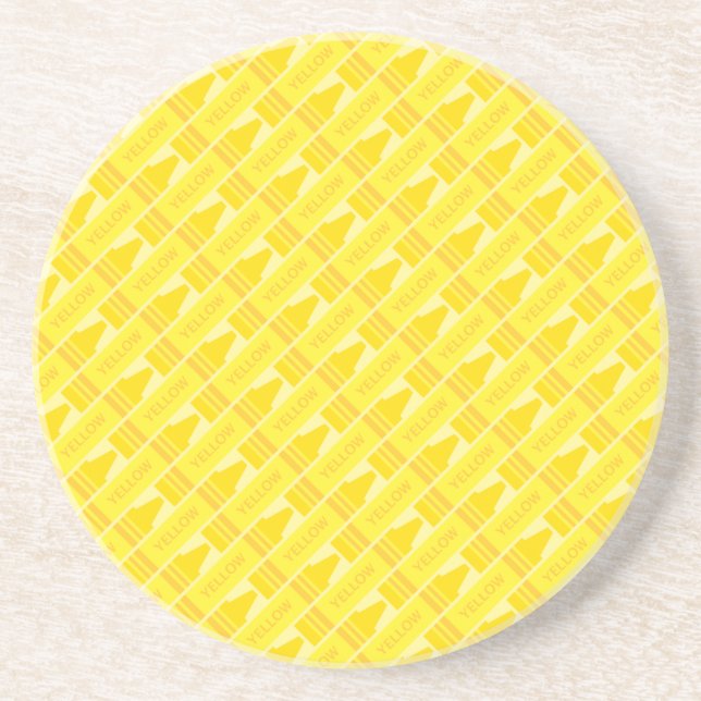 Fun Yellow Crayon Pattern Sandstone Coaster (Front)