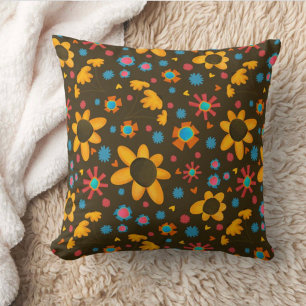 Fun Yellow Daisies Floral Pattern Colorful Throw Pillow