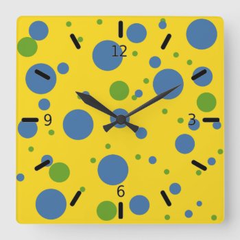 Fun Yellow  Green And Blue Spotted Wall Clock by ClockCorner at Zazzle