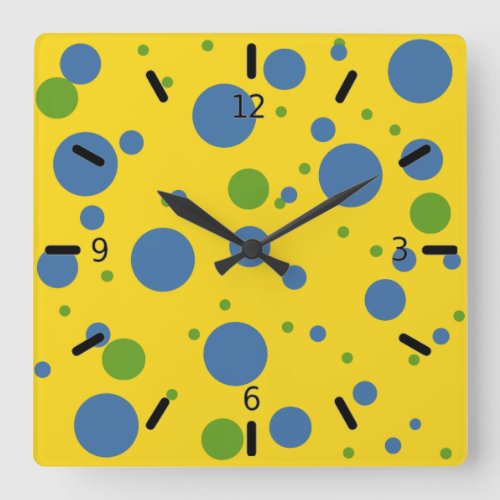 Fun Yellow Green and Blue Spotted Wall Clock