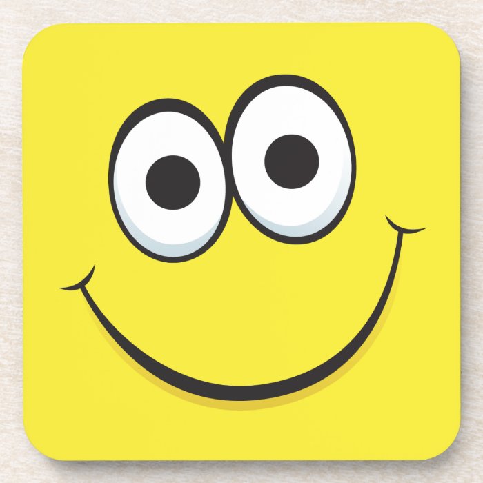 Fun yellow happy smiley cartoon face cork coaster